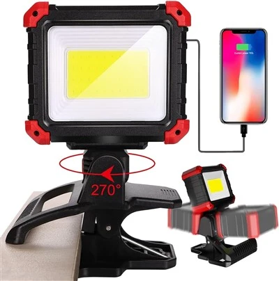 Luz de trabajo LED recargable con abrazadera